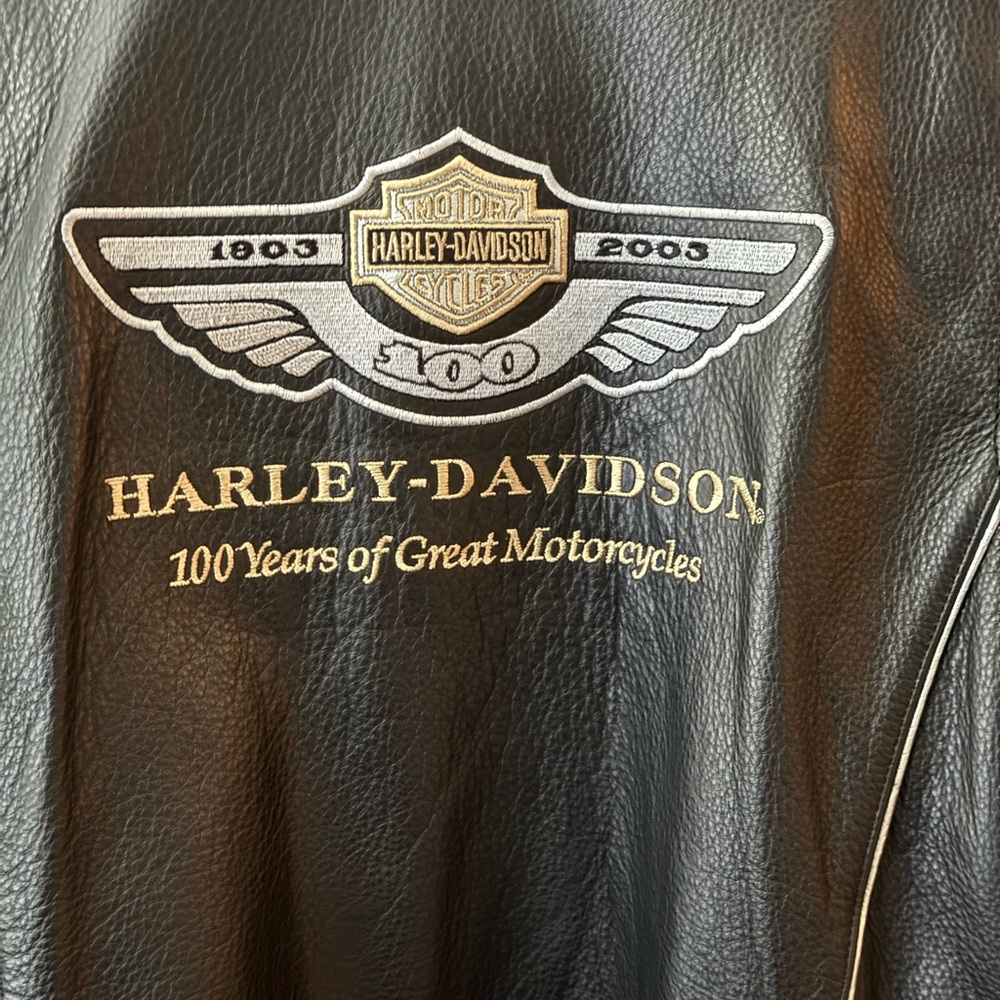 Harley-Davidson 100th Anniversary Edition Black Leather Jacket with Logo - Picture 3 of 6
